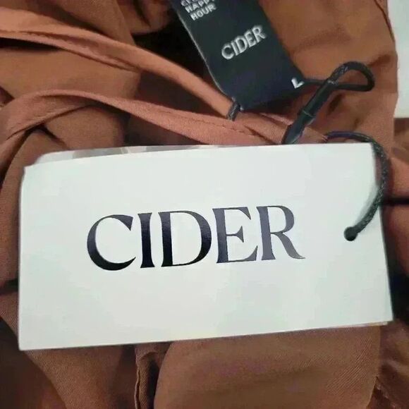 Cider Women's Golden Brown Poly Satin Cross Front Adj Strap Tank Top w Back Bow - Picture 8 of 9